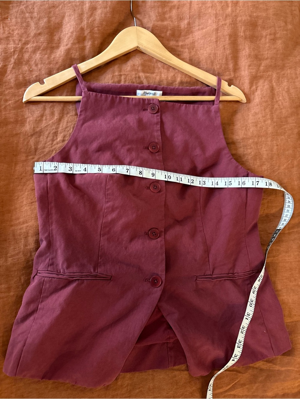 Madewell Rust-Red Button Front Square Neck Vest - Picture 4 of 12